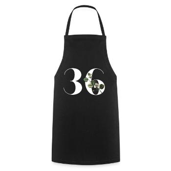 Numéro 36 floral vert - 36e anniversaire floral - Tablier de cuisine - noir - Devant - AI Model Male 185 dark (185cm)