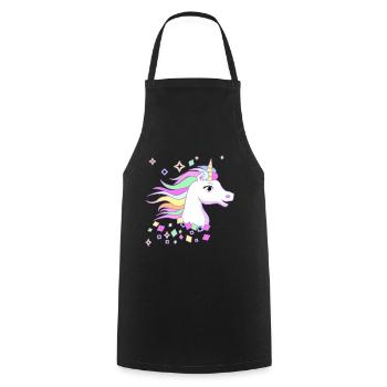Douce Licorne avec des diamants, des étoiles et de beaux yeux - Tablier de cuisine - noir - Devant - AI Model Male 185 dark (185cm)