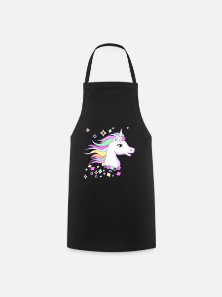 Douce Licorne avec des diamants, des étoiles et de beaux yeux - Tablier de cuisine - noir