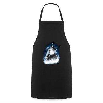 Loup pleurnichant dans le ciel nocturne conception aérographe - Tablier de cuisine - noir - Devant - AI Model Male 185 dark (185cm)