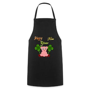 Happy New Year 2021 Nouvel An 2020 Glücks-Cochon - Tablier de cuisine - noir - Devant - AI Model Male 185 dark (185cm)