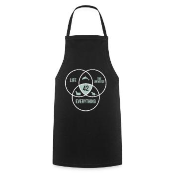 42 Réponse à Toute vie Univers Nombre 42 - Tablier de cuisine - noir - Devant - AI Model Male 185 dark (185cm)
