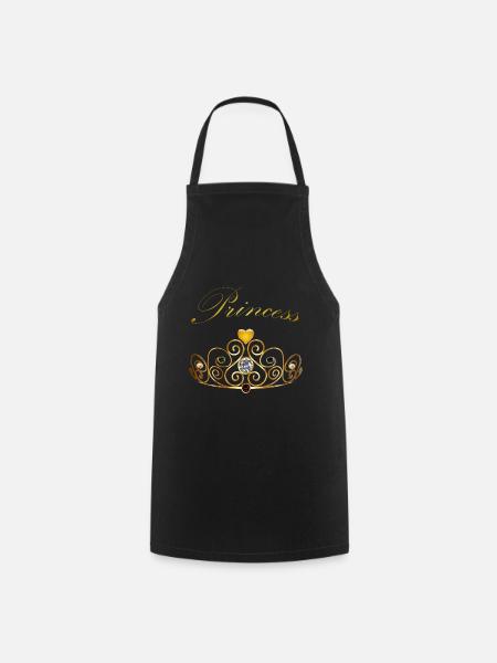 Princess Queen Gold Crown Tiara Gems Beads - Cooking Apron - black