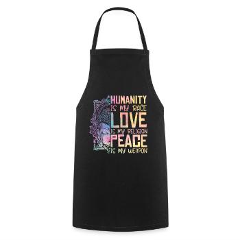 Religion Humanité Amour Paix Cooles - Tablier de cuisine - noir - Devant - AI Model Male 185 dark (185cm)