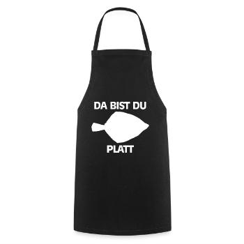 Da Bist Du Platt Geschenk Angler Scholle Ostsee - Kochschürze - Schwarz - Vorne - AI Model Male 185 dark (185cm)
