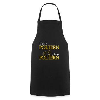 Polterabend. Lustiger Spruch. Geschenkidee - Kochschürze - Schwarz - Vorne - AI Model Male 185 dark (185cm)