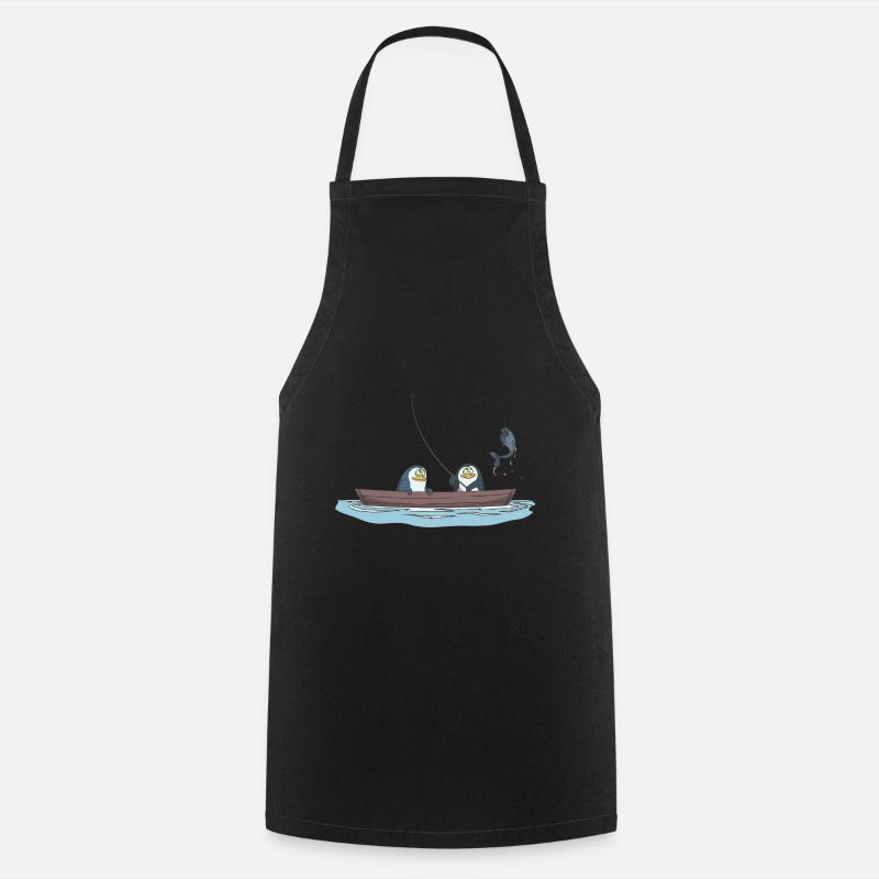 Les pingouins pêchent sur le bateau cadeau - Tablier de cuisine - noir