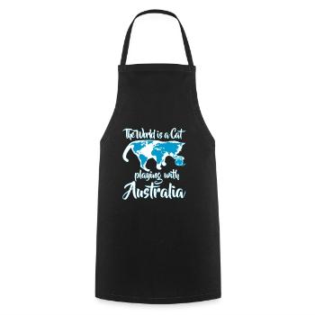 Chat drôle joue avec le cadeau du monde Australie - Tablier de cuisine - noir - Devant - AI Model Male 185 dark (185cm)