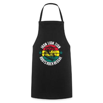 IRON LION ZION, ROOTS ROCK REGGAE, Marley, Rasta - Kochschürze - Schwarz - Vorne - AI Model Male 185 dark (185cm)