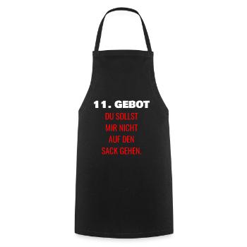 11. Gebot DU SOLLST MIR NICHT AUF DEN SACK GEHEN - Kochschürze - Schwarz - Vorne - AI Model Male 185 dark (185cm)