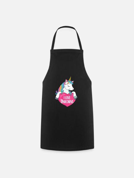 I love Unicorns unicorn - Cooking Apron - black