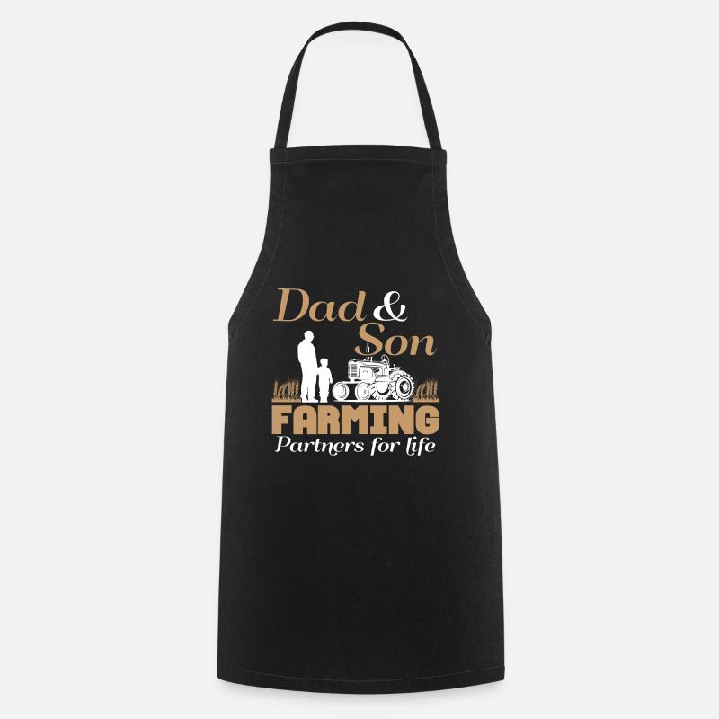 Father & son farmer - partner farmer tractor - Cooking Apron - black