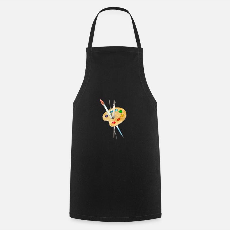 Palette, paints and brushes - Cooking Apron - black
