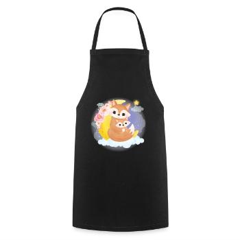 Cute fox family on a cloud with moon - Cooking Apron - black - Front - AI Model Male 185 dark (185cm)