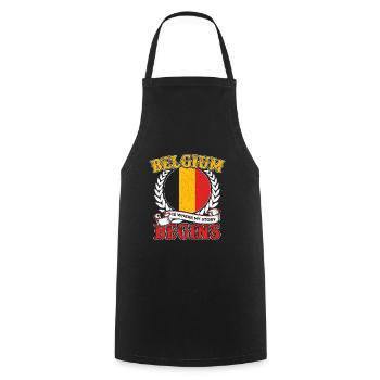 My story begins in Belgium - Cooking Apron - black - Front - AI Model Male 185 dark (185cm)