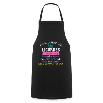 JE SUIS LA REINE des licornes (blanc) - Tablier de cuisine - noir - Devant - AI Model Male 185 dark (185cm)
