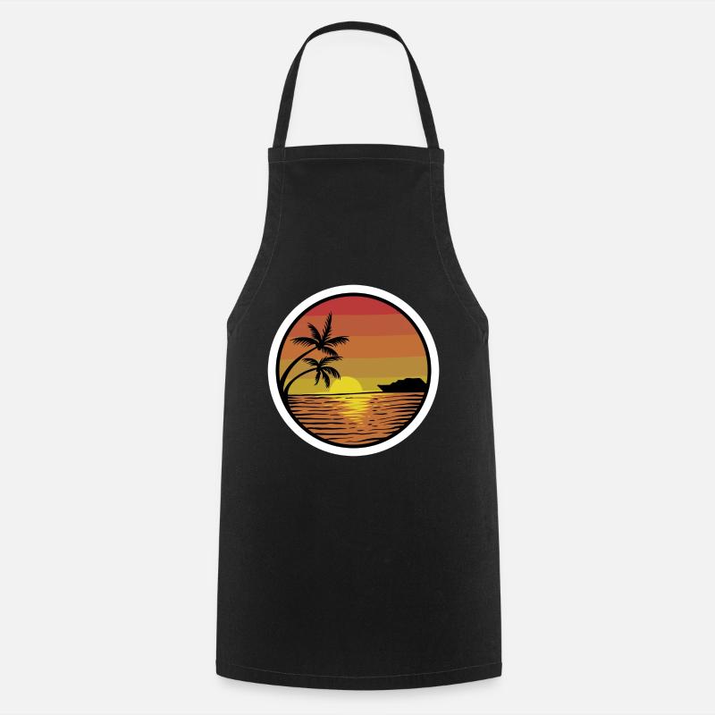 Plage coucher de soleil retro autocollant doré - Tablier de cuisine - noir