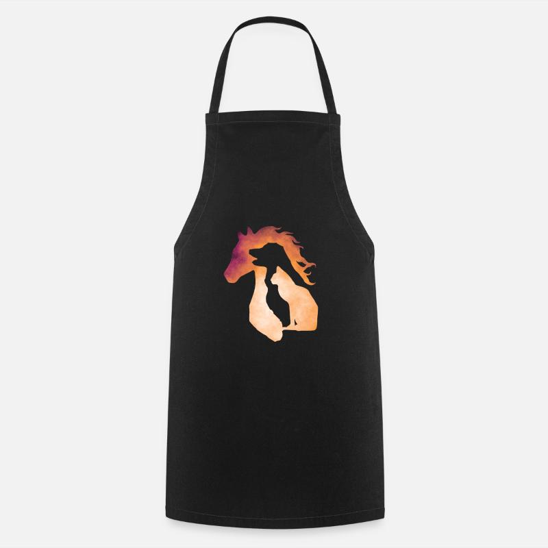 Silhouette chien, chat et cheval - Tablier de cuisine - noir