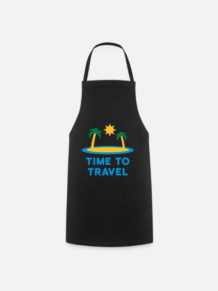 Time to travel (island, palm trees, sun) - Cooking Apron - black