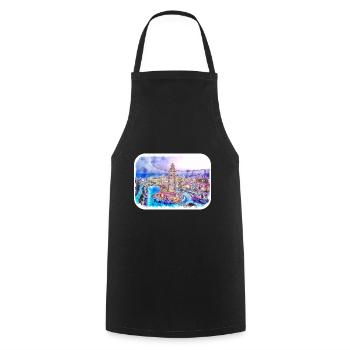 Istanbul Turkey Watercolor Sketch Illustration - Cooking Apron - black - Front - AI Model Male 185 dark (185cm)