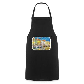 Copenhagen Denmark Watercolor Sketch Illustration - Cooking Apron - black - Front - AI Model Male 185 dark (185cm)