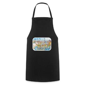 Barcelona Spanien Aquarellskizze Gezeichnete Zeichnung - Kochschürze - Schwarz - Vorne - AI Model Male 185 dark (185cm)