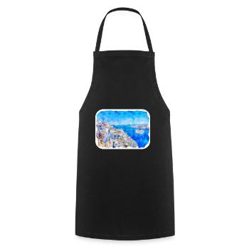 Santorin Grèce Aquarelle Esquisse Dessin Dessin - Tablier de cuisine - noir - Devant - AI Model Male 185 dark (185cm)