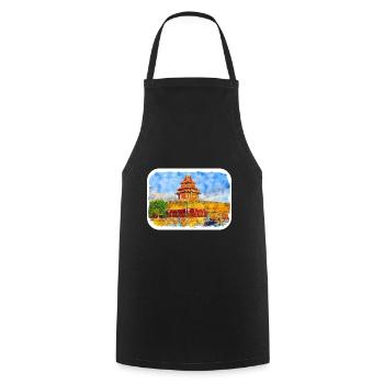 Beijing China Watercolor Sketch Illustration - Cooking Apron - black - Front - AI Model Male 185 dark (185cm)