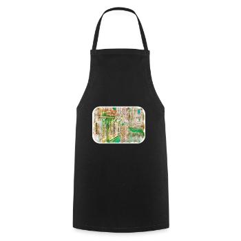 Italy Watercolor Sketch Hand Drawn Illustration - Cooking Apron - black - Front - AI Model Male 185 dark (185cm)