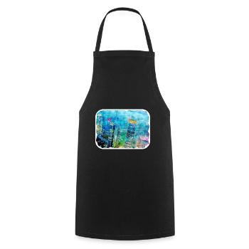 China Watercolor Sketch Hand Drawn Illustration - Cooking Apron - black - Front - AI Model Male 185 dark (185cm)