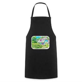 England UK Watercolor Sketch Drawn Illustration - Cooking Apron - black - Front - AI Model Male 185 dark (185cm)