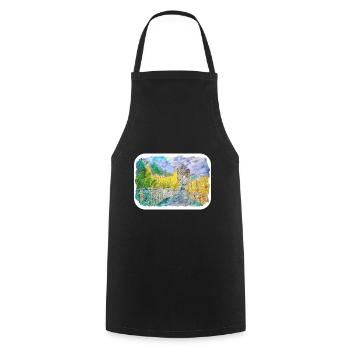 China Watercolor Sketch Hand Drawn Illustration - Cooking Apron - black - Front - AI Model Male 185 dark (185cm)
