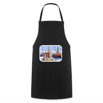 Moscou Russie Aquarelle Esquisse Dessin Dessiné - Tablier de cuisine - noir - Devant - AI Model Male 185 dark (185cm)