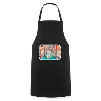 Italy Watercolor Sketch Hand Drawn Illustration - Cooking Apron - black - Front - AI Model Male 185 dark (185cm)