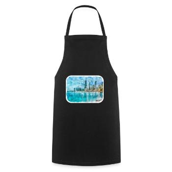 Chicago USA Aquarell Skizze gezeichnete Illustration - Kochschürze - Schwarz - Vorne - AI Model Male 185 dark (185cm)