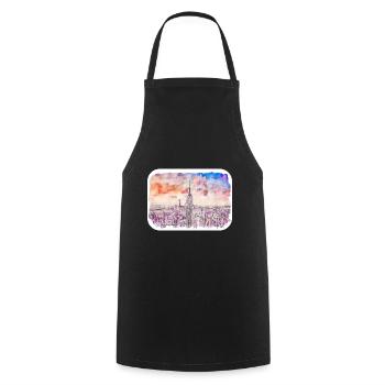 New York Usa Watercolor Sketch Drawing - Cooking Apron - black - Front - AI Model Male 185 dark (185cm)