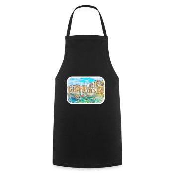Italy Watercolor Sketch Hand Drawn Illustration - Cooking Apron - black - Front - AI Model Male 185 dark (185cm)
