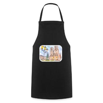 Paris France Watercolor Sketch Drawn Painting - Cooking Apron - black - Front - AI Model Male 185 dark (185cm)
