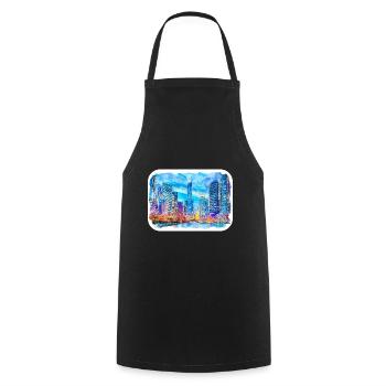 New York Usa Watercolor Sketch - Cooking Apron - black - Front - AI Model Male 185 dark (185cm)