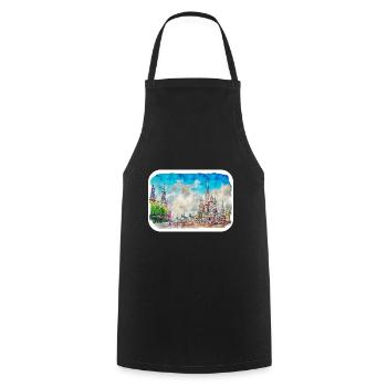 Moscou Russie Aquarelle Esquisse Dessinée Peinture - Tablier de cuisine - noir - Devant - AI Model Male 185 dark (185cm)