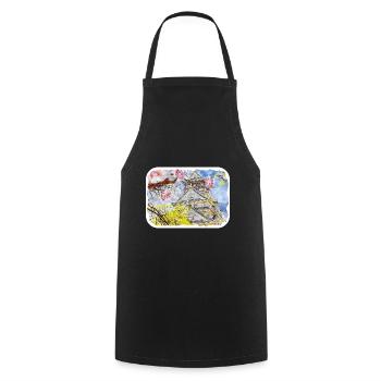 Japan Aquarellskizze Handgezeichnete Illustration - Kochschürze - Schwarz - Vorne - AI Model Male 185 dark (185cm)