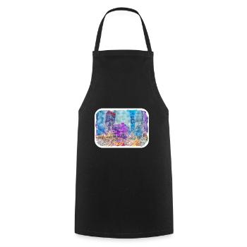 China Watercolor Sketch Hand Drawn Illustration - Cooking Apron - black - Front - AI Model Male 185 dark (185cm)