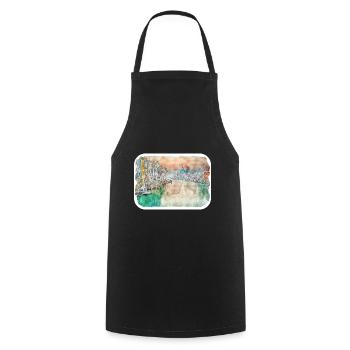 Italy Watercolor Sketch Hand Drawn Illustration - Cooking Apron - black - Front - AI Model Male 185 dark (185cm)