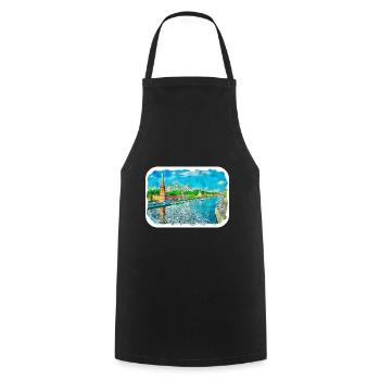 Moscou Russie Aquarelle Esquisse Dessin Dessiné - Tablier de cuisine - noir - Devant - AI Model Male 185 dark (185cm)