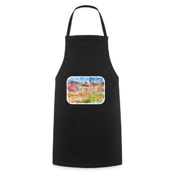China Watercolor Sketch Hand Drawn Illustration - Cooking Apron - black - Front - AI Model Male 185 dark (185cm)