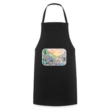 Amsterdam Pays-Bas Aquarelle Dessin d’esquisse - Tablier de cuisine - noir - Devant - AI Model Male 185 dark (185cm)
