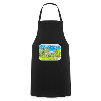 England UK Watercolor Sketch Drawn Illustration - Cooking Apron - black - Front - AI Model Male 185 dark (185cm)