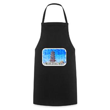 China Watercolor Sketch Hand Drawn Illustration - Cooking Apron - black - Front - AI Model Male 185 dark (185cm)