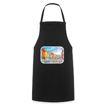 Italy Watercolor Sketch Hand Drawn Illustration - Cooking Apron - black - Front - AI Model Male 185 dark (185cm)