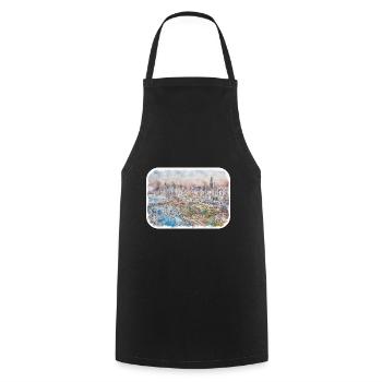 Chicago USA Aquarell Skizze gezeichnete Illustration - Kochschürze - Schwarz - Vorne - AI Model Male 185 dark (185cm)